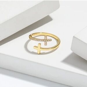 18K Yellow Gold over 925 Sterling Silver Cross Ring